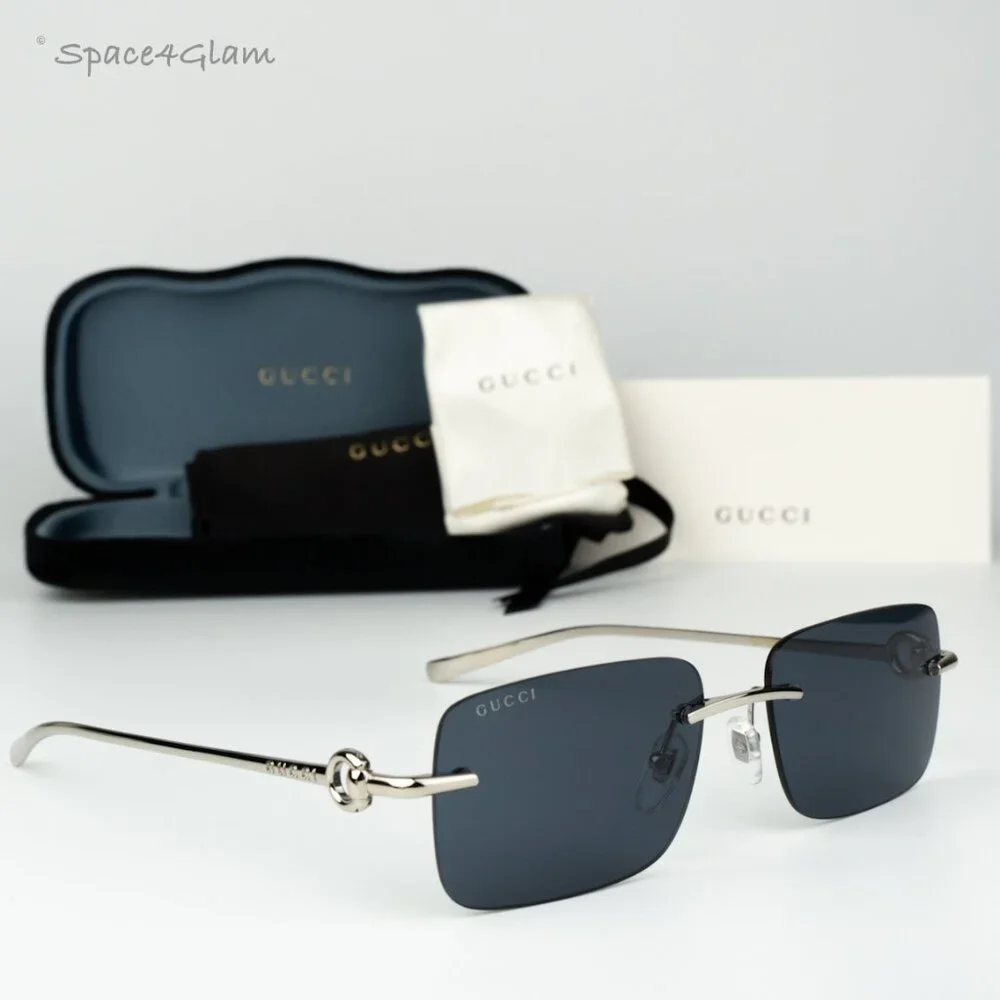 Gucci Men Sunglasses Silver Blue Rectangle GG1703S 003 BRAND NEW
